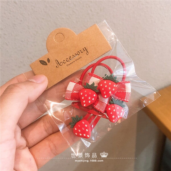Wholesale fruit small rubber band does not hurt hair hair scrunchies MOQ≥5 JDC-HS-Shij008 Hair Scrunchies 世景 Strawberry cover Wholesale Jewelry JoyasDeChina Joyas De China