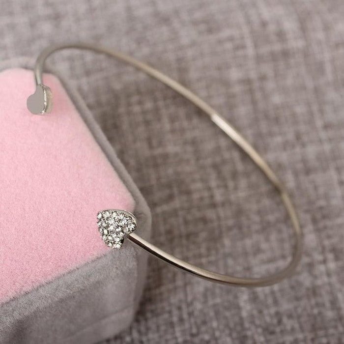 Wholesale full diamond double peach heart opening gold plated bracelet JDC-BT-RL027 Bracelet 瑞列 2 Wholesale Jewelry JoyasDeChina Joyas De China