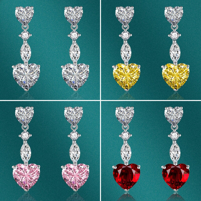 Wholesale full diamond heart long tassel yellow silver plated earrings JDC-ES-BZ014 Earrings 标志 Wholesale Jewelry JoyasDeChina Joyas De China