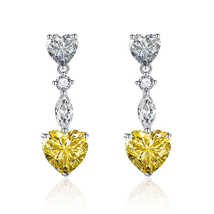 Wholesale full diamond heart long tassel yellow silver plated earrings JDC-ES-BZ014 Earrings 标志 Yellow Wholesale Jewelry JoyasDeChina Joyas De China