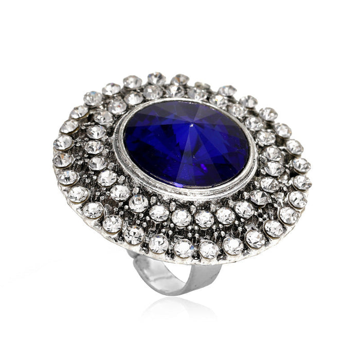 Wholesale full diamond round ring JDC-RS-KQ010 Rings JoyasDeChina Treasure Blue Ancient Silver Adjustable opening Wholesale Jewelry JoyasDeChina Joyas De China
