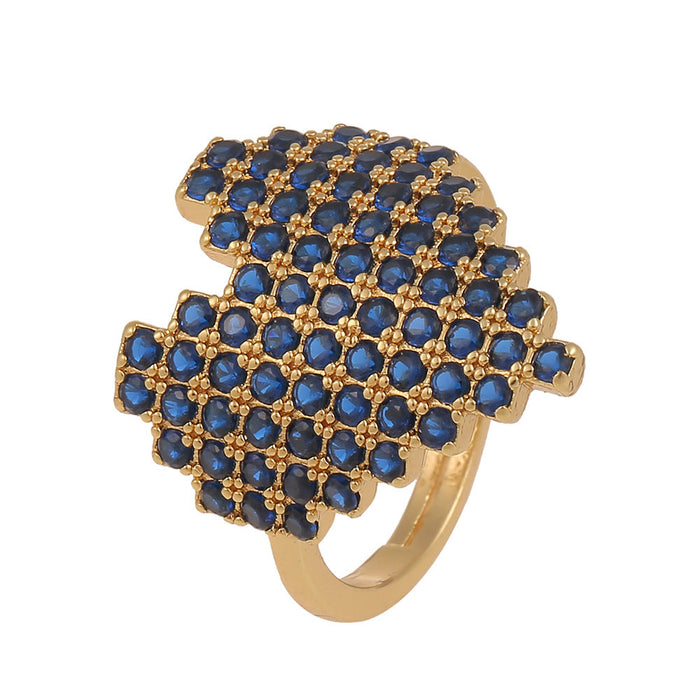 Wholesale full Rhinestone heart-shaped copper rings JDC-RS-HX114 Rings JoyasDeChina blue Adjustable opening Wholesale Jewelry JoyasDeChina Joyas De China