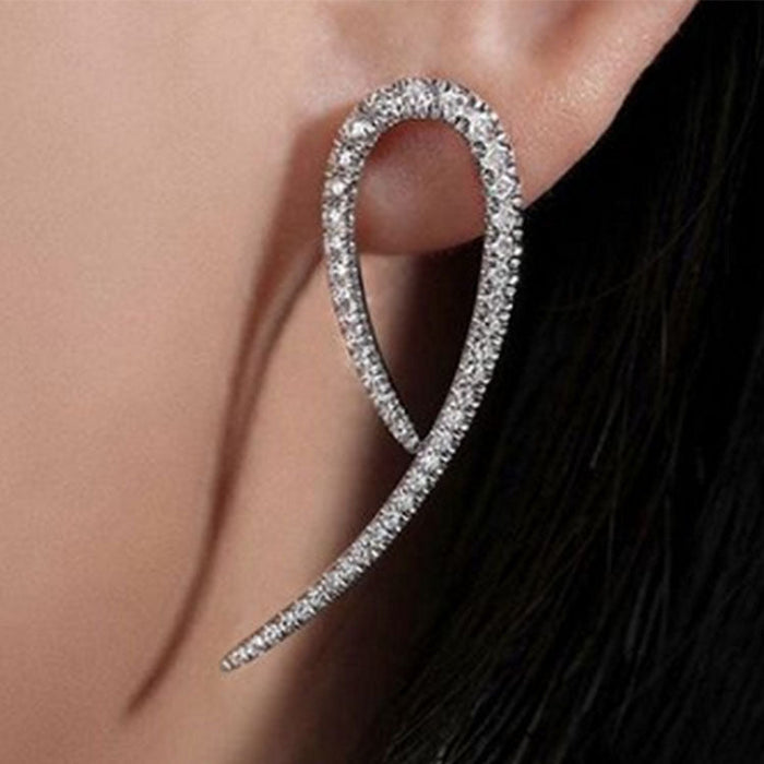 Wholesale full Rhinestone spiral simple geometric line cross silver needle Earrings JDC-ES-WN032 Earrings 薇妮 TER1090 Wholesale Jewelry JoyasDeChina Joyas De China
