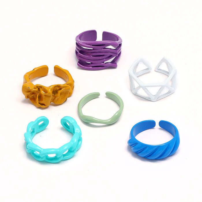 Wholesale fun simple opening 6-Piece ring set JDC-RS-KQ032 Rings JoyasDeChina color Adjustable opening Wholesale Jewelry JoyasDeChina Joyas De China