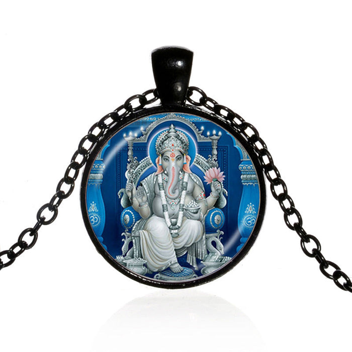 Wholesale Ganesha Alloy Time Gem Pendant Glass Necklaces JDC-NE-SongX002 Necklaces 淞香 black Wholesale Jewelry JoyasDeChina Joyas De China