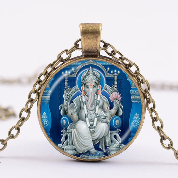 Wholesale Ganesha Alloy Time Gem Pendant Glass Necklaces JDC-NE-SongX002 Necklaces 淞香 Bronze color Wholesale Jewelry JoyasDeChina Joyas De China