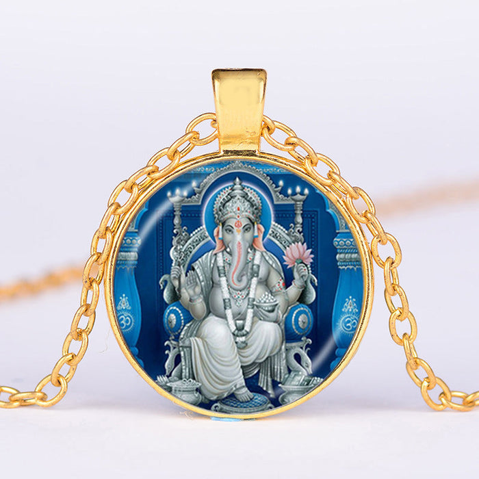 Wholesale Ganesha Alloy Time Gem Pendant Glass Necklaces JDC-NE-SongX002 Necklaces 淞香 gold Wholesale Jewelry JoyasDeChina Joyas De China