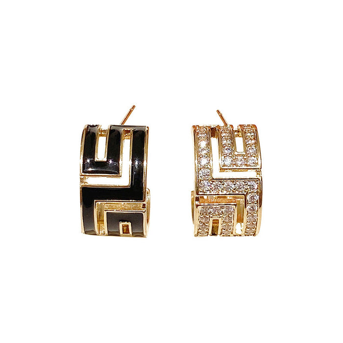Wholesale geometric alloy black C-shaped Earrings JDC-ES-BY022 Earrings 宝钰 Wholesale Jewelry JoyasDeChina Joyas De China