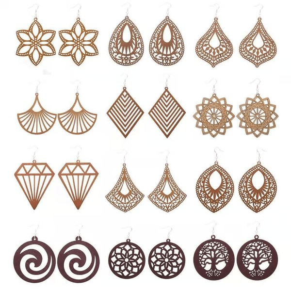 Wholesale Geometric Rhinestone Boho Wood Earrings MOQ≥2 JDC-ES-AnX002 Earrings 安修 Wholesale Jewelry JoyasDeChina Joyas De China