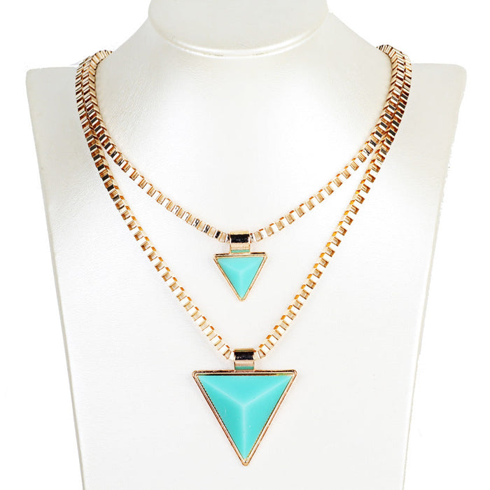 Wholesale geometric triangle double layer alloy rhinestone necklace JDC-NE-GSGL016 necklaces JoyasDeChina 782a blue Wholesale Jewelry JoyasDeChina Joyas De China