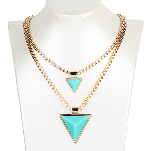Wholesale geometric triangle double layer alloy rhinestone necklace JDC-NE-GSGL016 necklaces JoyasDeChina Wholesale Jewelry JoyasDeChina Joyas De China