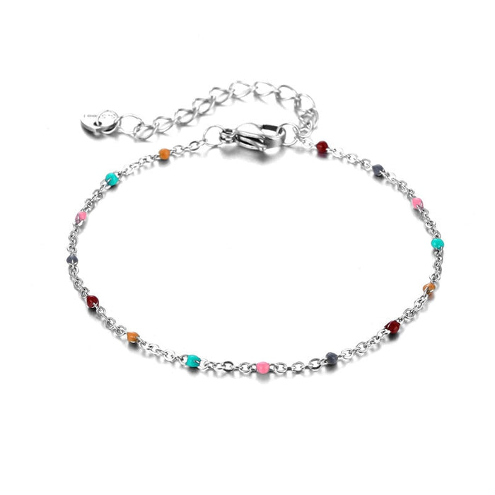 Wholesale geometry colorful drip oil stainless steel beanie bead bracelet JDC-BT-Mingm001 Bracelet 敏萌 1 Wholesale Jewelry JoyasDeChina Joyas De China