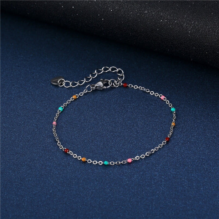 Wholesale geometry colorful drip oil stainless steel beanie bead bracelet JDC-BT-Mingm001 Bracelet 敏萌 Wholesale Jewelry JoyasDeChina Joyas De China