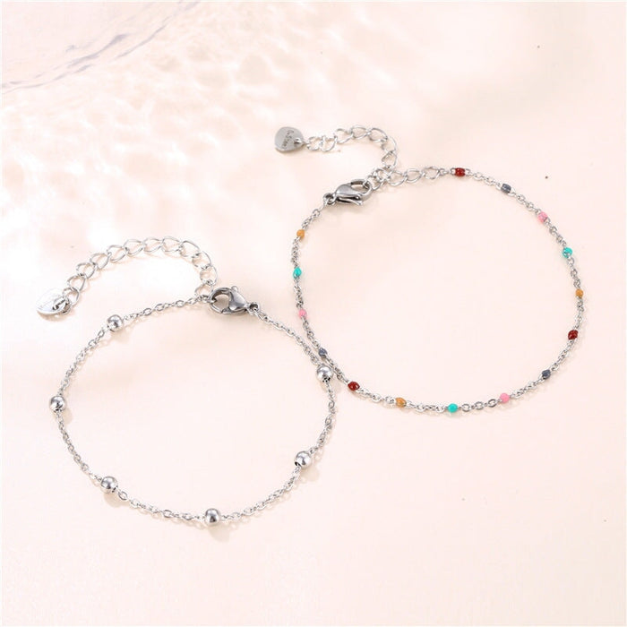 Wholesale geometry colorful drip oil stainless steel beanie bead bracelet JDC-BT-Mingm001 Bracelet 敏萌 Wholesale Jewelry JoyasDeChina Joyas De China