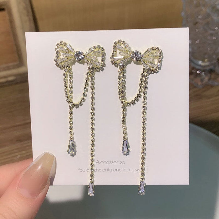 Wholesale girl bright diamond Bow Earrings 925 silver needles JDC-ES-ChiH019 Earrings 池豪 Wholesale Jewelry JoyasDeChina Joyas De China