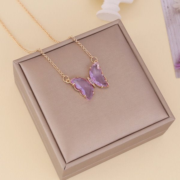 Wholesale Glass Butterfly alloy necklace JDC-NE-SF095 NECKLACE 少峰 Wholesale Jewelry JoyasDeChina Joyas De China