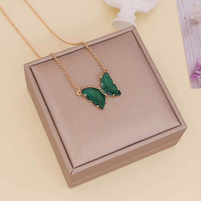 Wholesale Glass Butterfly alloy necklace JDC-NE-SF095 NECKLACE 少峰 green Wholesale Jewelry JoyasDeChina Joyas De China