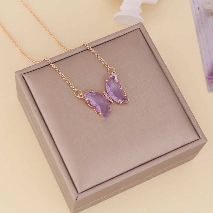 Wholesale Glass Butterfly alloy necklace JDC-NE-SF095 NECKLACE 少峰 purple Wholesale Jewelry JoyasDeChina Joyas De China