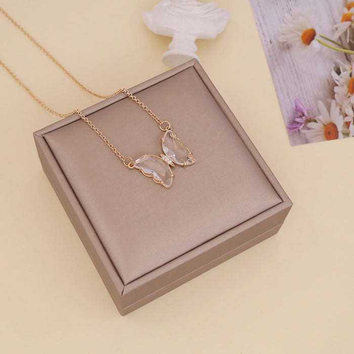 Wholesale Glass Butterfly alloy necklace JDC-NE-SF095 NECKLACE 少峰 white Wholesale Jewelry JoyasDeChina Joyas De China