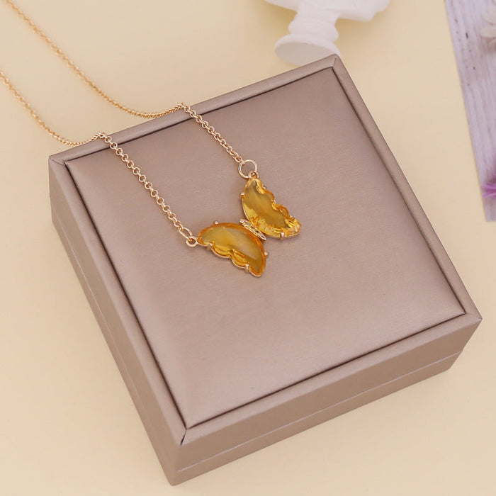 Wholesale Glass Butterfly alloy necklace JDC-NE-SF095 NECKLACE 少峰 yellow Wholesale Jewelry JoyasDeChina Joyas De China