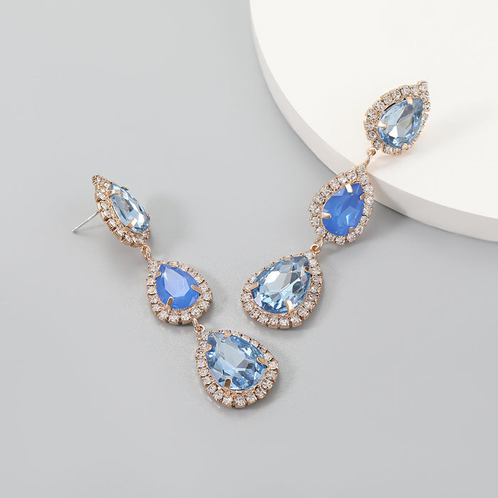 Wholesale glass diamond drop-shaped multilayer alloy earrings JDC-ES-JL039 Earrings JoyasDeChina blue Wholesale Jewelry JoyasDeChina Joyas De China