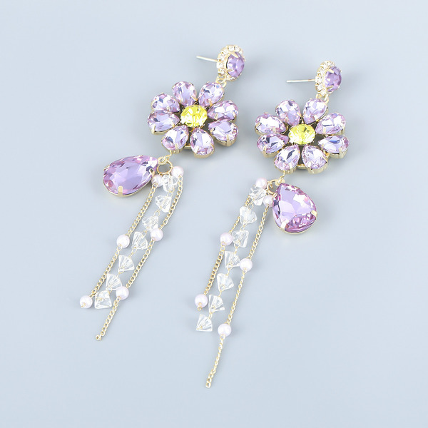 Wholesale glass diamond flower Tassel Earrings JDC-ES-JL536 Earrings JoyasDeChina Wholesale Jewelry JoyasDeChina Joyas De China