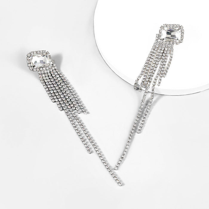 Wholesale glass drill alloy rhinestone tassel earrings JDC-ES-JL850 Earrings 氿乐 white Wholesale Jewelry JoyasDeChina Joyas De China