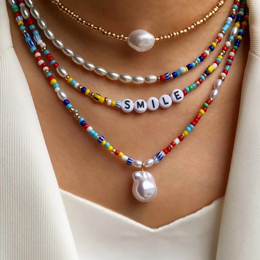 Bulk Jewelry Wholesale glass profiled pearl lettered clavicle multi-layer necklaces JDC-NE-YF052 Wholesale factory from China YIWU China