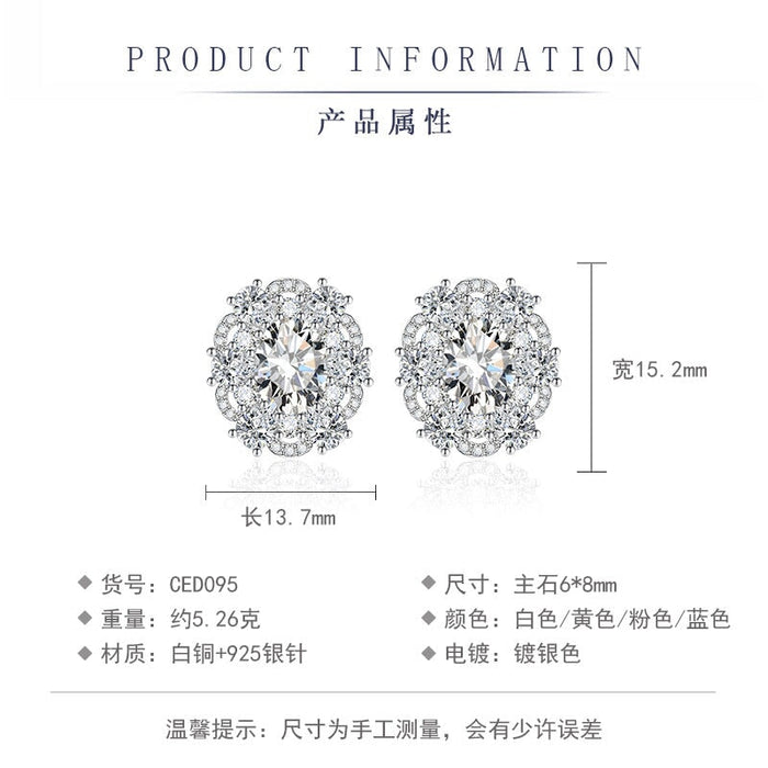Wholesale glitter diamond flower plated silver stud earrings JDC-ES-BZ017 Earrings 标志 Wholesale Jewelry JoyasDeChina Joyas De China