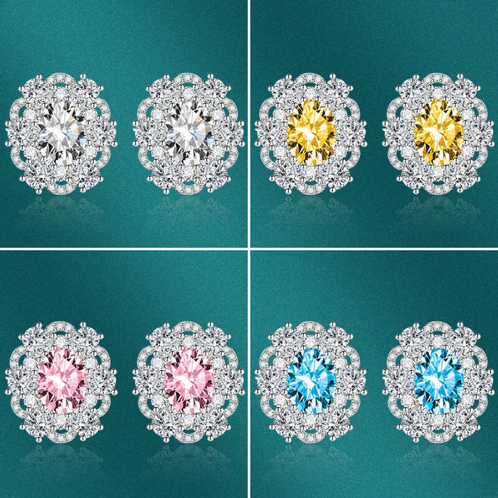 Wholesale glitter diamond flower plated silver stud earrings JDC-ES-BZ017 Earrings 标志 Wholesale Jewelry JoyasDeChina Joyas De China