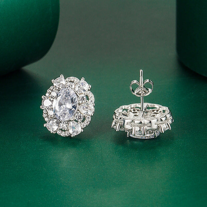 Wholesale glitter diamond flower plated silver stud earrings JDC-ES-BZ017 Earrings 标志 Wholesale Jewelry JoyasDeChina Joyas De China