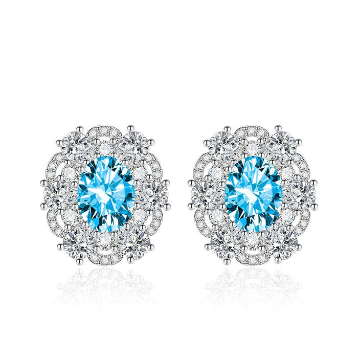 Wholesale glitter diamond flower plated silver stud earrings JDC-ES-BZ017 Earrings 标志 blue Wholesale Jewelry JoyasDeChina Joyas De China