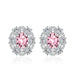 Wholesale glitter diamond flower plated silver stud earrings JDC-ES-BZ017 Earrings 标志 pink Wholesale Jewelry JoyasDeChina Joyas De China