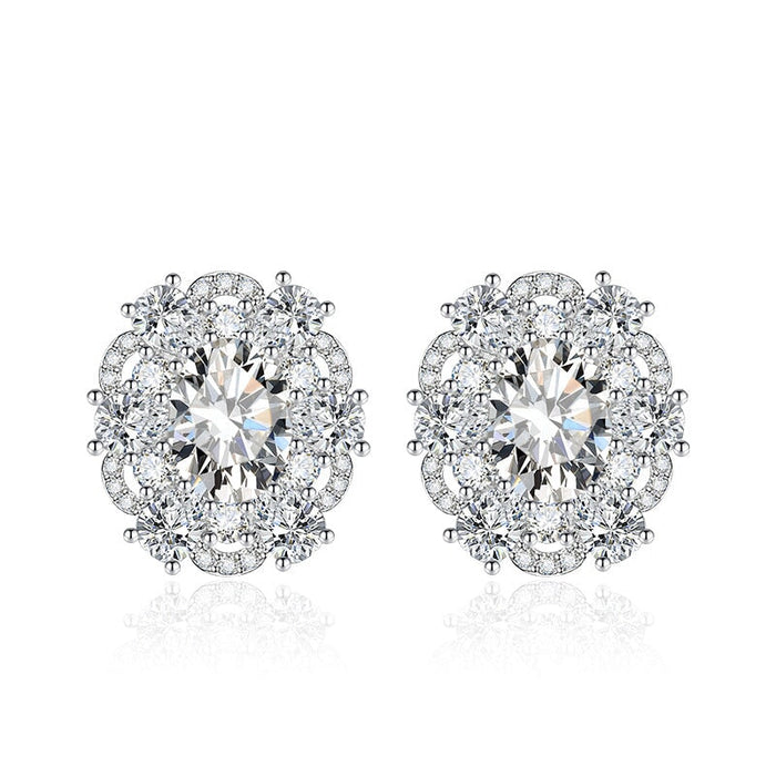 Wholesale glitter diamond flower plated silver stud earrings JDC-ES-BZ017 Earrings 标志 White Wholesale Jewelry JoyasDeChina Joyas De China