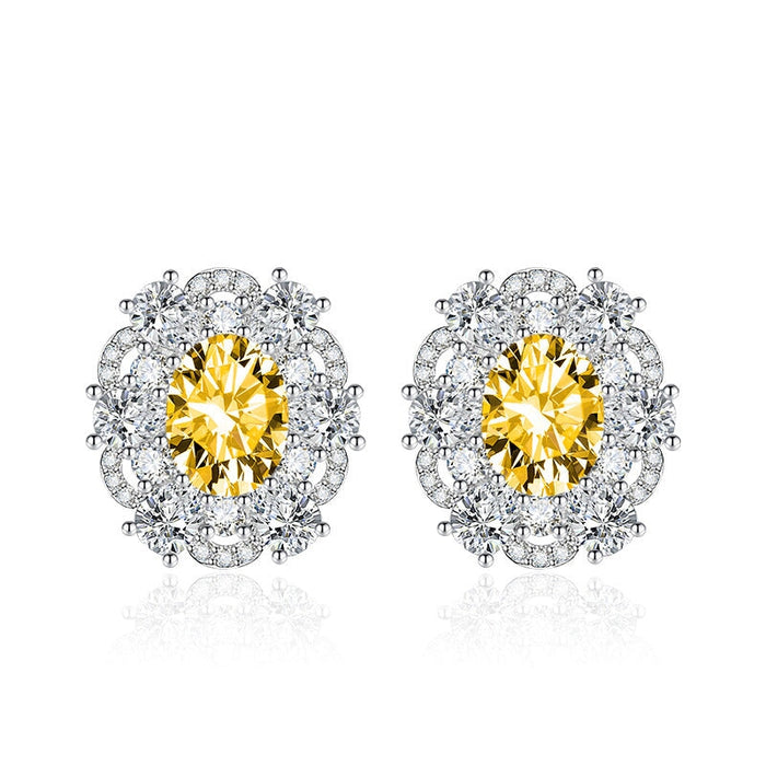 Wholesale glitter diamond flower plated silver stud earrings JDC-ES-BZ017 Earrings 标志 Yellow Wholesale Jewelry JoyasDeChina Joyas De China