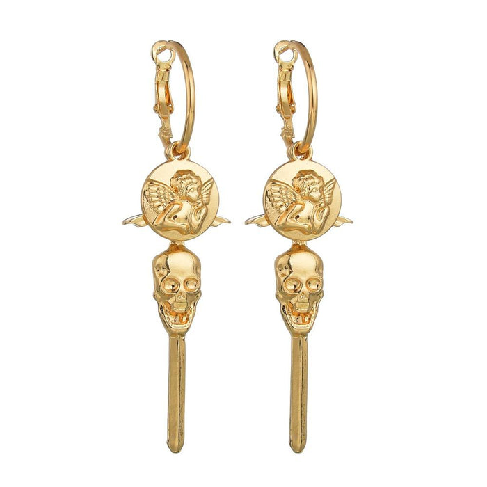Bulk Jewelry Wholesale gold alloy angel skull cross Earrings JDC-ES-bq018 Wholesale factory from China YIWU China
