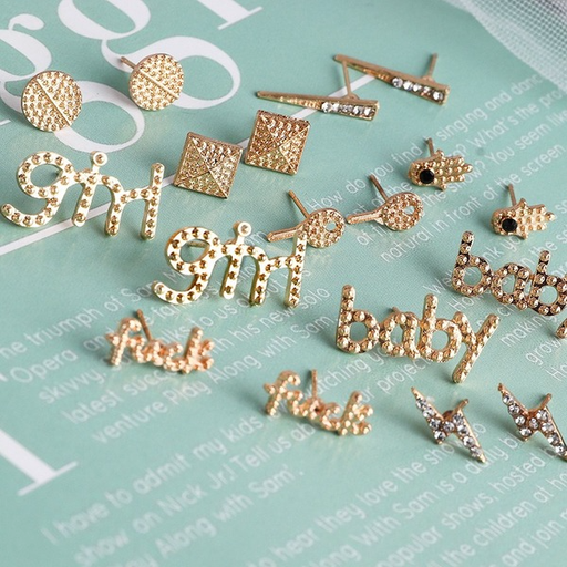 Bulk Jewelry Wholesale gold alloy baby girl lightning earrings set JDC-ES-GSE052 Wholesale factory from China YIWU China