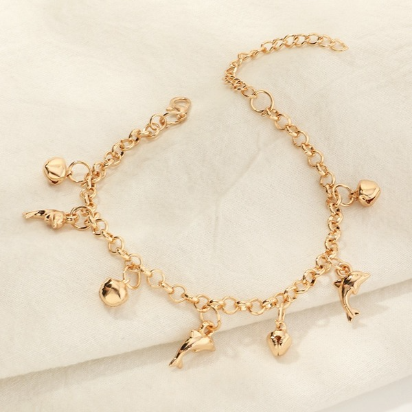 Bulk Jewelry Wholesale gold alloy beach dolphin leaves inlaid with diamond anklet JDC-AS-GSE001 Wholesale factory from China YIWU China