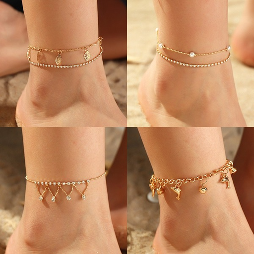 Bulk Jewelry Wholesale gold alloy beach dolphin leaves inlaid with diamond anklet JDC-AS-GSE001 Wholesale factory from China YIWU China