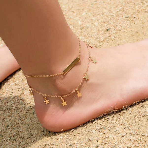 Bulk Jewelry Wholesale gold alloy beach double-layered five-pointed star anklet JDC-AS-GSA001 Wholesale factory from China YIWU China