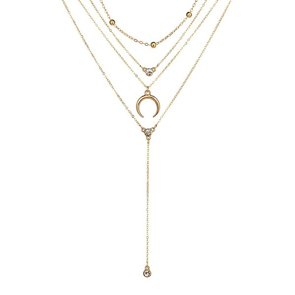 Bulk Jewelry Wholesale gold alloy bead chain water drop set diamond moon layer necklace JDC-NE-C045 Wholesale factory from China YIWU China
