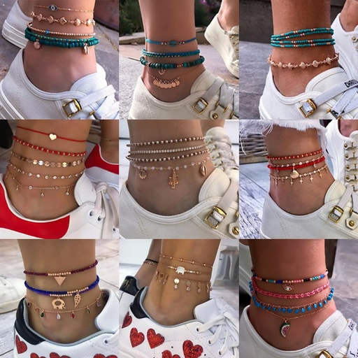 Bulk Jewelry Wholesale gold alloy beaded turquoise shell anklet JDC-AS-GSC001 Wholesale factory from China YIWU China