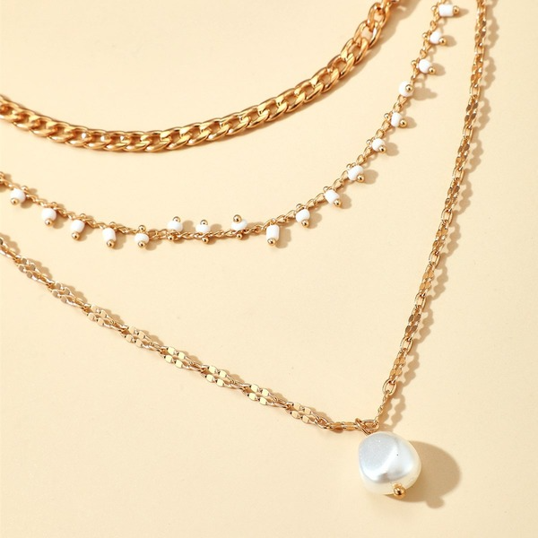 Bulk Jewelry Wholesale gold alloy beads tassel stacked 3-layer necklace lock JDC-NE-C040 Wholesale factory from China YIWU China