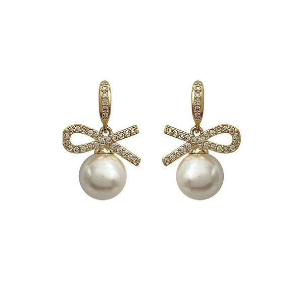 Bulk Jewelry Wholesale gold alloy bow pearl Earrings JDC-ES-bq102 Wholesale factory from China YIWU China
