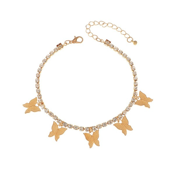 Bulk Jewelry Wholesale gold alloy butterfly-encrusted diamond anklet JDC-AS-GSE004 Wholesale factory from China YIWU China