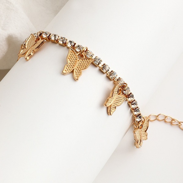 Bulk Jewelry Wholesale gold alloy butterfly-encrusted diamond anklet JDC-AS-GSE004 Wholesale factory from China YIWU China