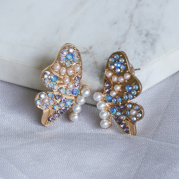Bulk Jewelry Wholesale gold alloy butterfly-encrusted diamond earrings JDC-ES-GSJJ033 Wholesale factory from China YIWU China