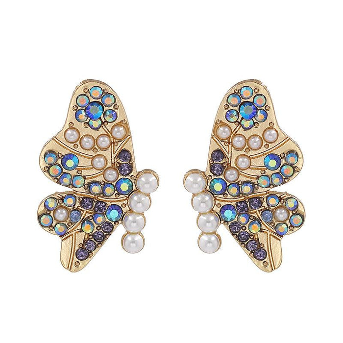 Wholesale gold alloy butterfly-encrusted diamond earrings JDC-ES-GSJJ033 Earrings JoyasDeChina blue Wholesale Jewelry JoyasDeChina Joyas De China