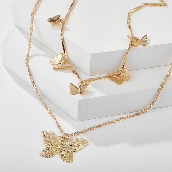 Bulk Jewelry Wholesale gold alloy butterfly pendant double-layer necklace JDC-NE-C093 Wholesale factory from China YIWU China