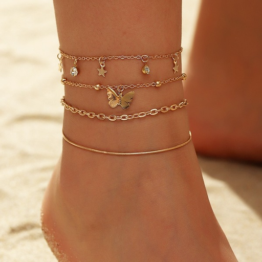 Bulk Jewelry Wholesale gold alloy butterfly star anklet JDC-AS-e060 Wholesale factory from China YIWU China